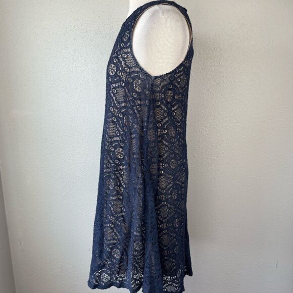 Sharagano Navy Blue Lace Midi Dress Size 12 EUC - Picture 4 of 9